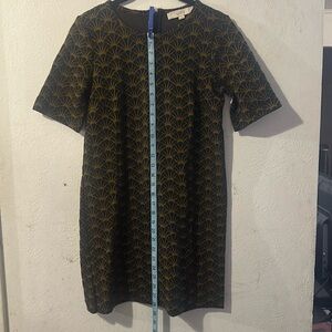 LOFT Black and Gold Midi Dress, Size XS